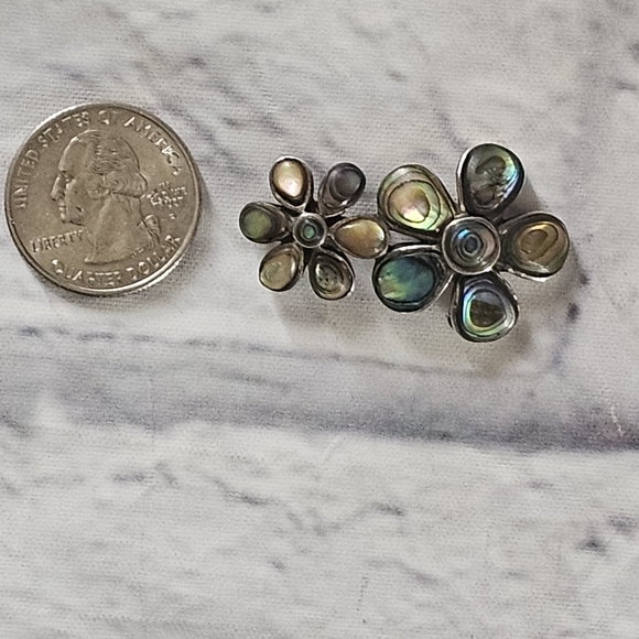 Sterling Silver 925 Avalone Flower Pendant Chunky And Beautiful - Picture 5 of 8